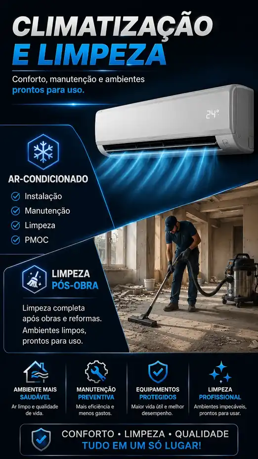 Banner de climatização, ar-condicionado e limpeza pós-obra